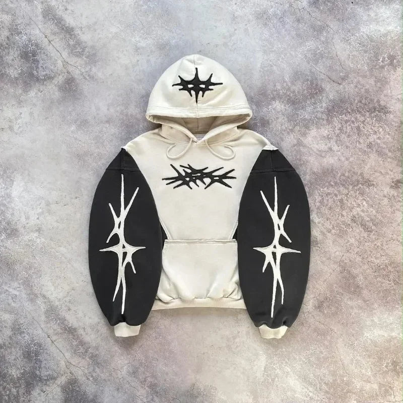 LOWERSTAR White And Black Cropped Patchwork Hoodie