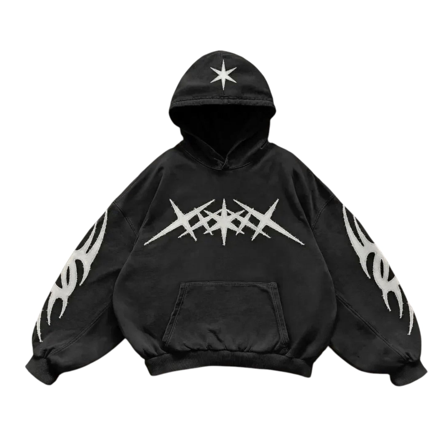 LOWERSTAR Patchwork Cropped Black Hoodie