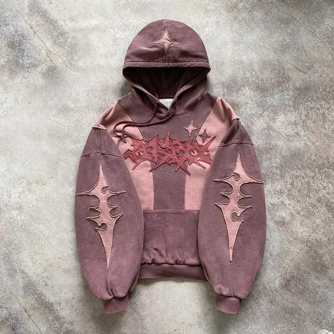 LOWERSTAR Patchwork Purple Cropped Hoodie