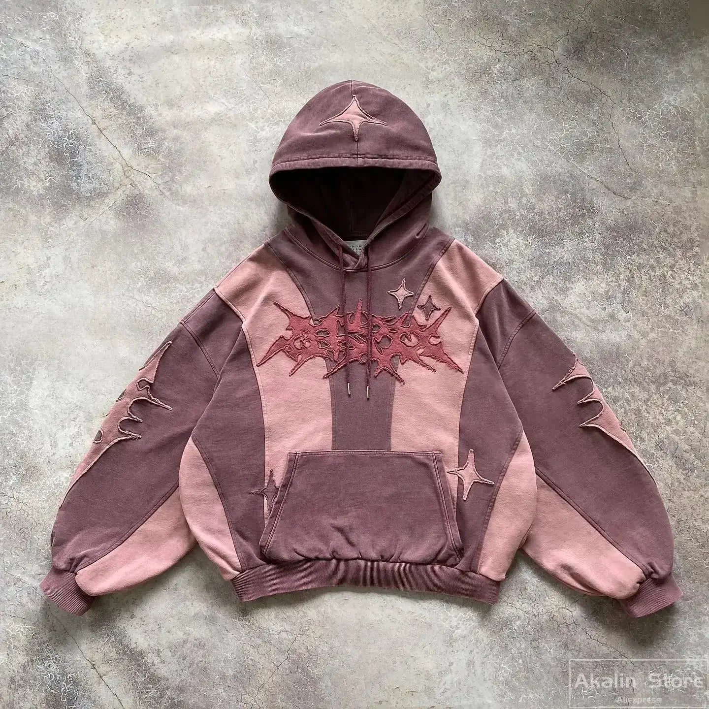 LOWERSTAR Patchwork Purple Cropped Hoodie