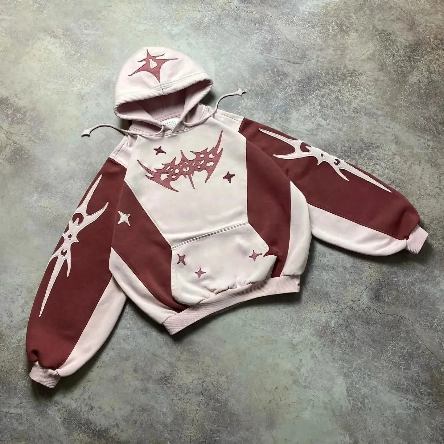 LOWERSTARS Streetwear Patchwork Ligth Pink Hoodie